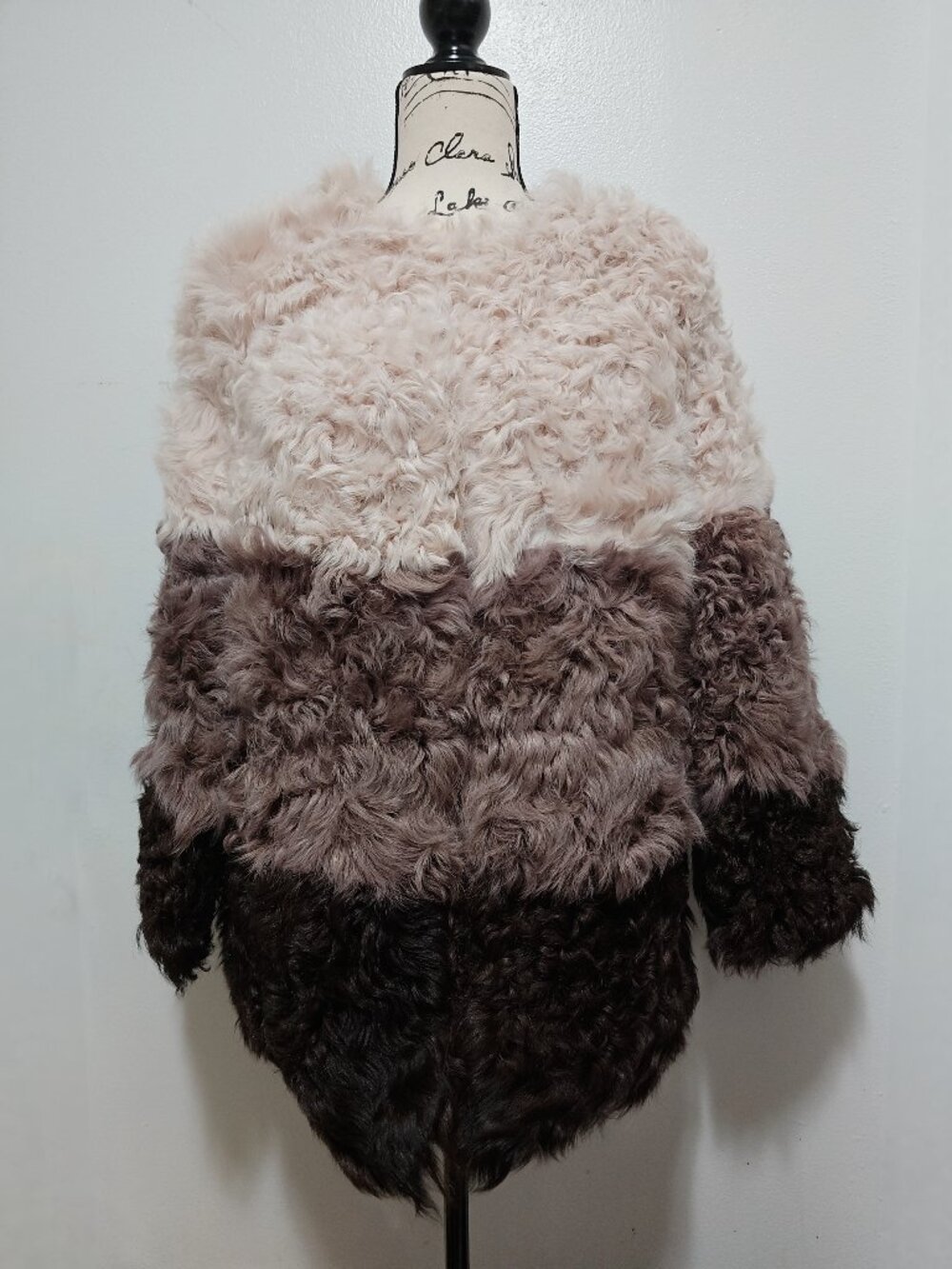 NewReal Toscana Sheepskin Coat Jacket Color Blocking Beige Taupe Tan NoMink Fox